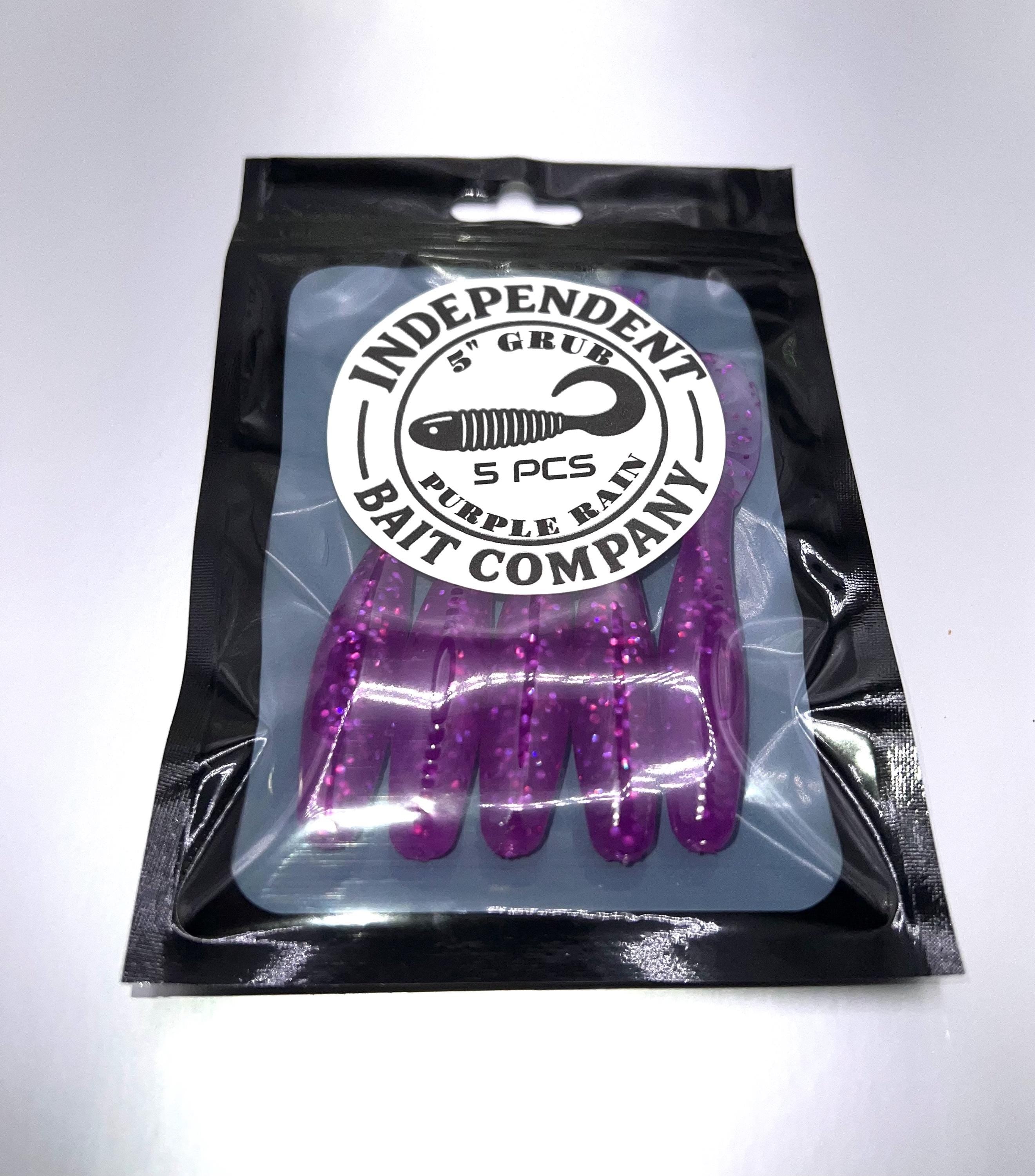 5" Purple Rain Grub Fishing Lure, Curly Tail 5/pack