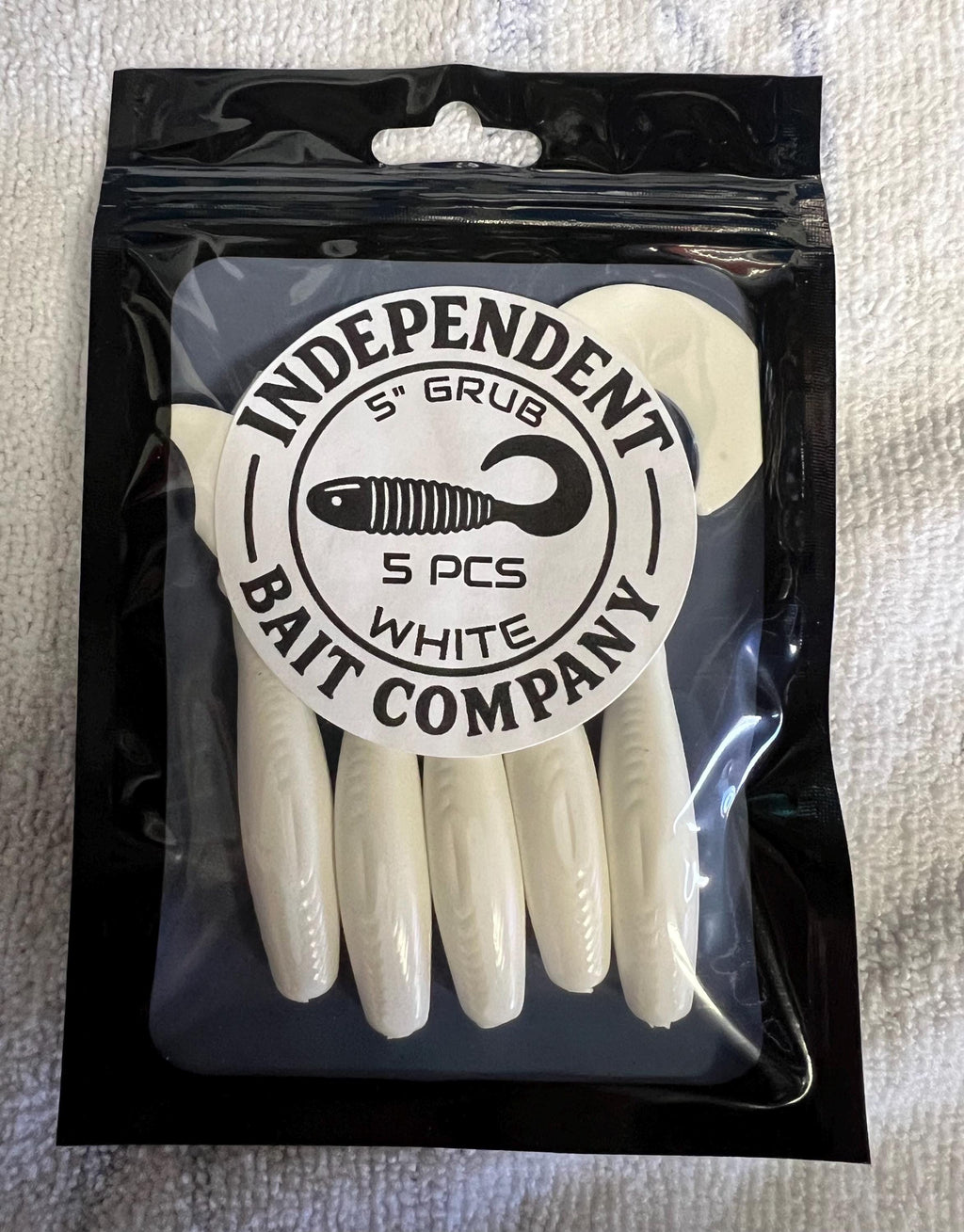 5" White Grub Fishing Lure, Curly Tail 5/pack