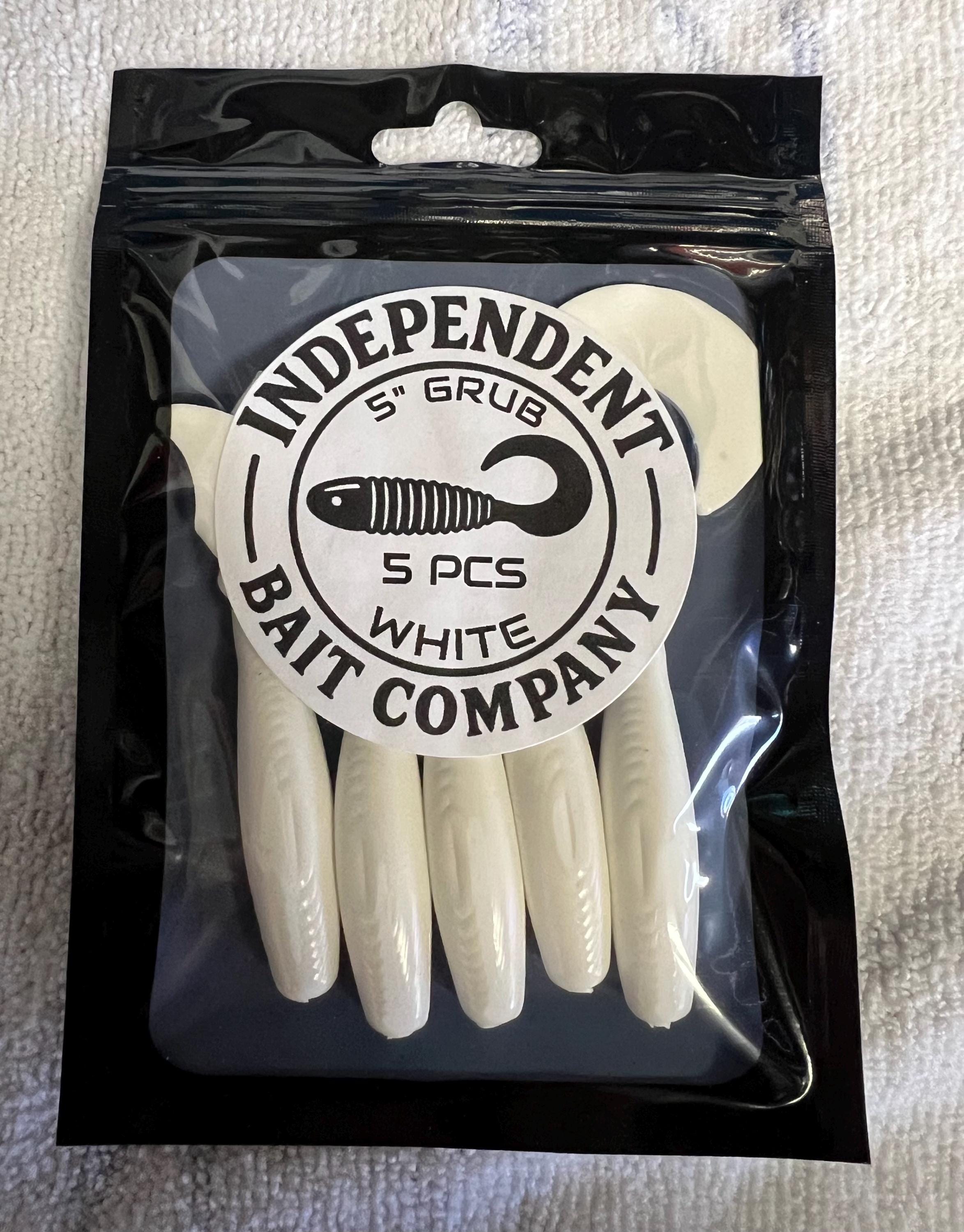 5" White Grub Fishing Lure, Curly Tail 5/pack