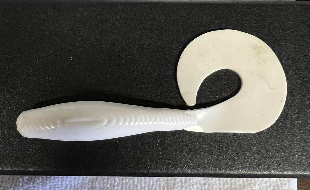 5" White Grub Fishing Lure, Curly Tail 5/pack